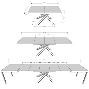 Volantis table with anthracite legs D.90 - Extendable table 160/420x90 cm Volantis white ash with anthracite legs