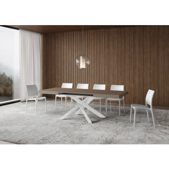 Volantis table with white legs D.90 - Extendable table 120/224x90 cm Volantis white ash with white legs