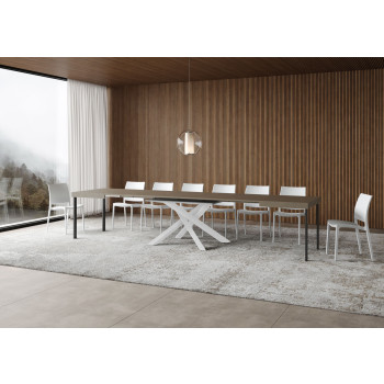 Volantis table with white legs D.90 - Extendable table 120/380x90 cm Volantis white ash with white legs