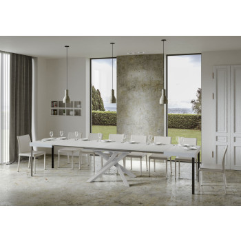 Volantis table with white legs D.90 - Extendable table 120/380x90 cm Volantis white ash with white legs