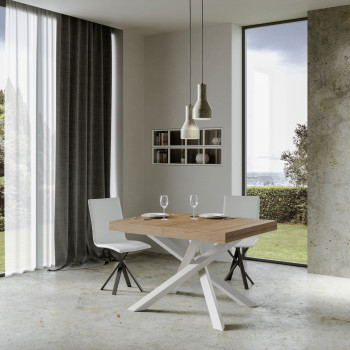 Volantis table with white legs D.90 - Extendable table 140/244x90 cm Volantis white ash with white legs
