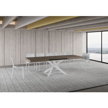 Volantis table with white legs D.90 - Extendable table 160/264x90 cm Volantis white ash with white legs