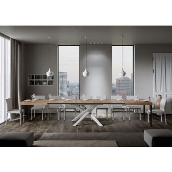 Volantis table with white legs D.90 - Extendable table 160/420x90 cm Volantis white ash with white legs