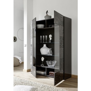 MIRO 2-door glass display cabinet, 121x166x43 cm, grey