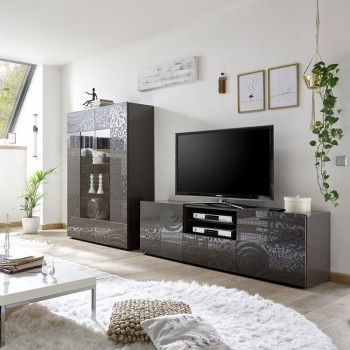 MIRO 2-door glass display cabinet, 121x166x43 cm, grey