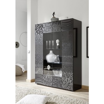 MIRO 2-door glass display cabinet, 121x166x43 cm, grey