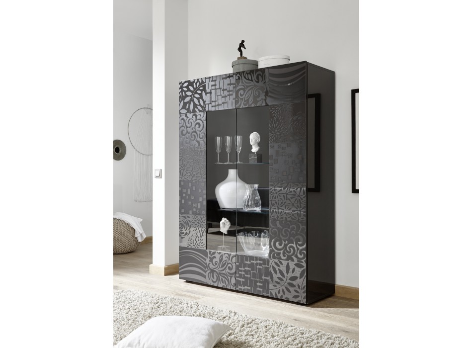 MIRO 2-door glass display cabinet, 121x166x43 cm, grey