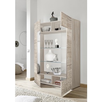 MIRO 2-door glass display cabinet, 121x166x43 cm, oak colour