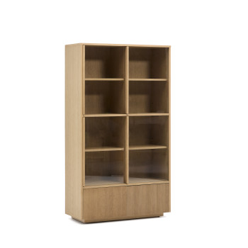 Helvine display cabinet, 4 doors, 2 drawers, oak veneer, tempered glass, 100x174cm, FSC 100%