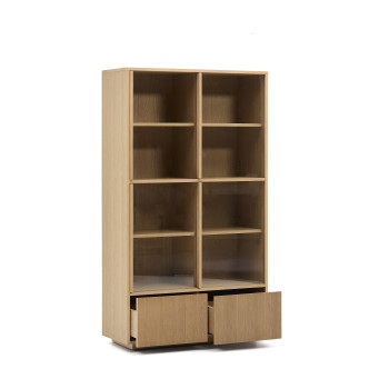 Helvine display cabinet, 4 doors, 2 drawers, oak veneer, tempered glass, 100x174cm, FSC 100%