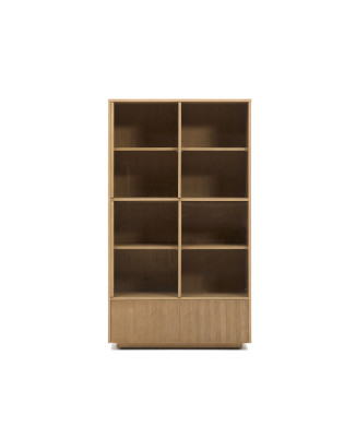 Helvine display cabinet, 4 doors, 2 drawers, oak veneer, tempered glass, 100x174cm, FSC 100%