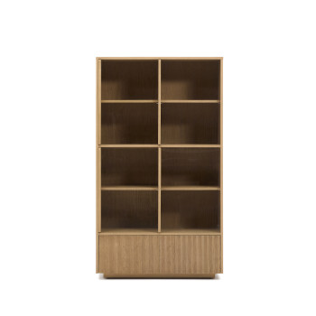 Helvine display cabinet, 4 doors, 2 drawers, oak veneer, tempered glass, 100x174cm, FSC 100%