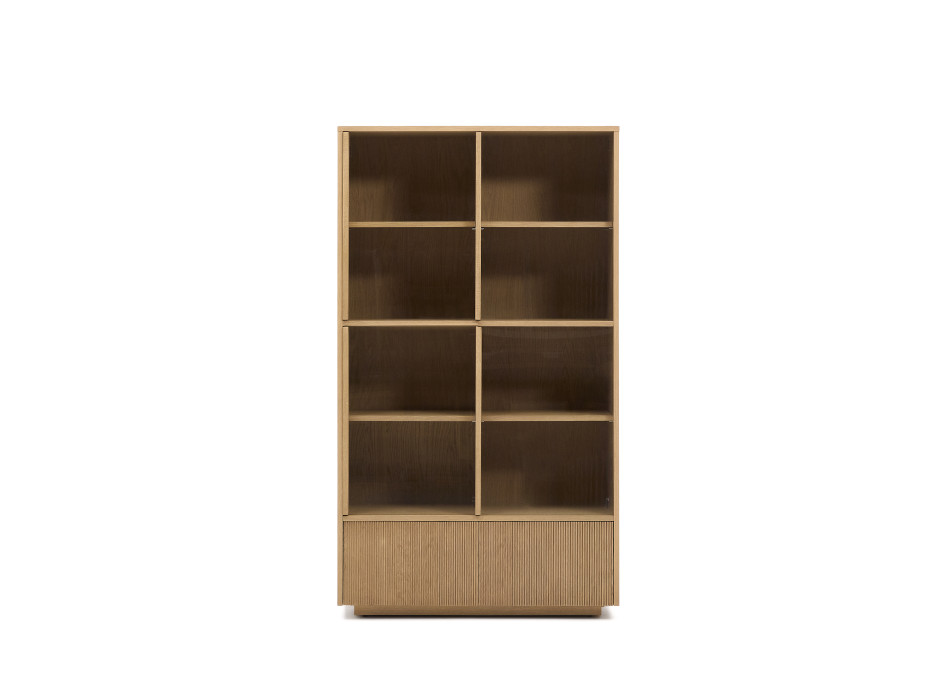 Helvine display cabinet, 4 doors, 2 drawers, oak veneer, tempered glass, 100x174cm, FSC 100%