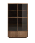 Helvine display cabinet with 4 doors and 2 drawers in ash veneer with walnut finish and tempered glass 100 x 174 cm FSC 100%